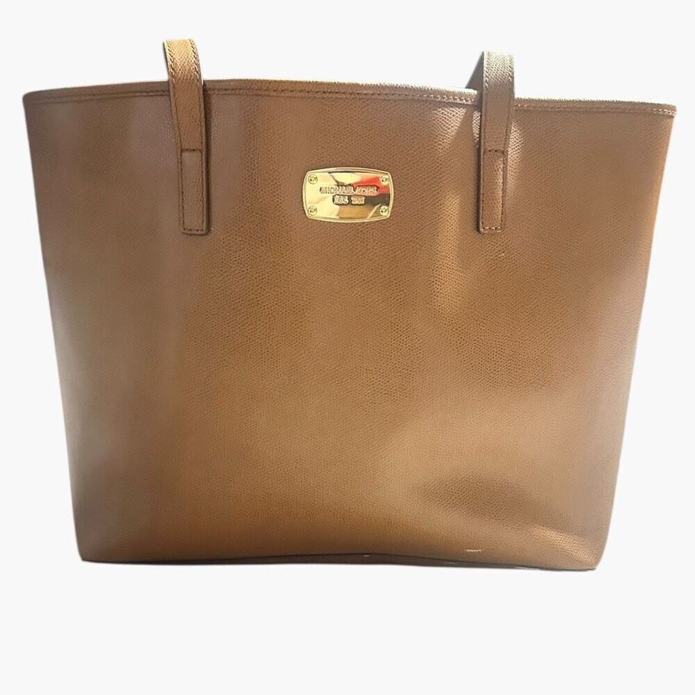 MICHAEL KORS JET SET TRAVEL LUGGAGE BROWN SAFFIANO LEATHER MED TOTE HAND BAG